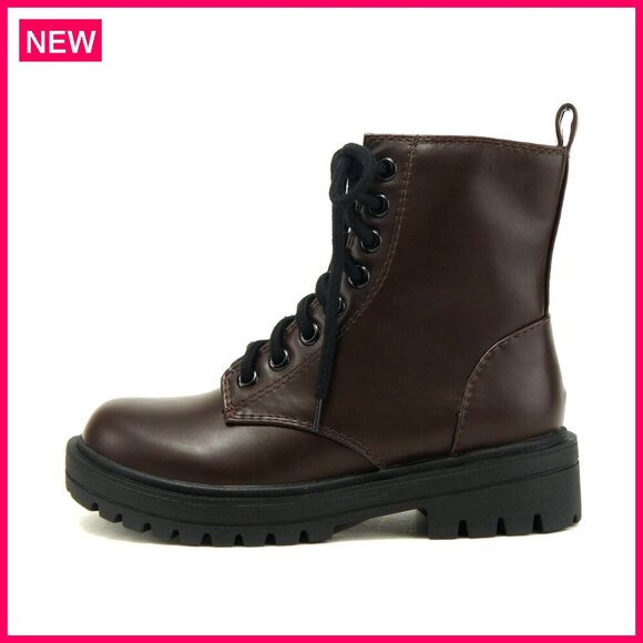 Shoes - Lug Sole Combat Ankle Boots with Side Zipper, Size 7